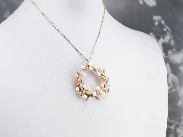 Necklaces Market Square Jewelers Botanical Pearl and Old Mine Cut Diamond Pendant Necklaces Market Square Jewelers Botanical Pearl and Old Mine Cut Diamond Pendant