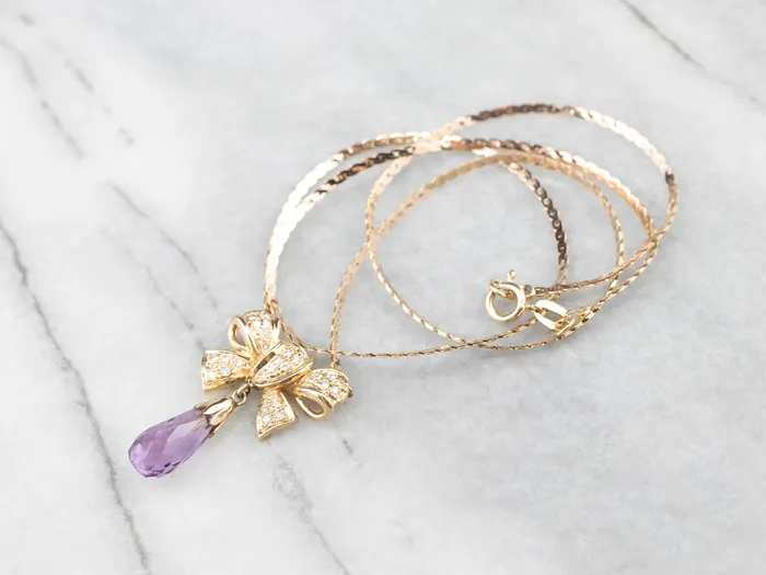 Necklaces Market Square Jewelers Gold Bow Amethyst and Diamond Necklace Necklaces Market Square Jewelers Gold Bow Amethyst and Diamond Necklace