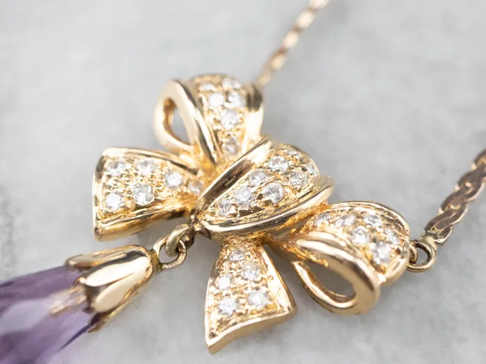 Necklaces Market Square Jewelers Gold Bow Amethyst and Diamond Necklace Necklaces Market Square Jewelers Gold Bow Amethyst and Diamond Necklace