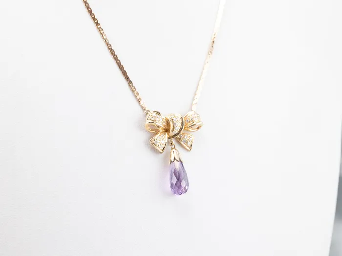 Necklaces Market Square Jewelers Gold Bow Amethyst and Diamond Necklace Necklaces Market Square Jewelers Gold Bow Amethyst and Diamond Necklace
