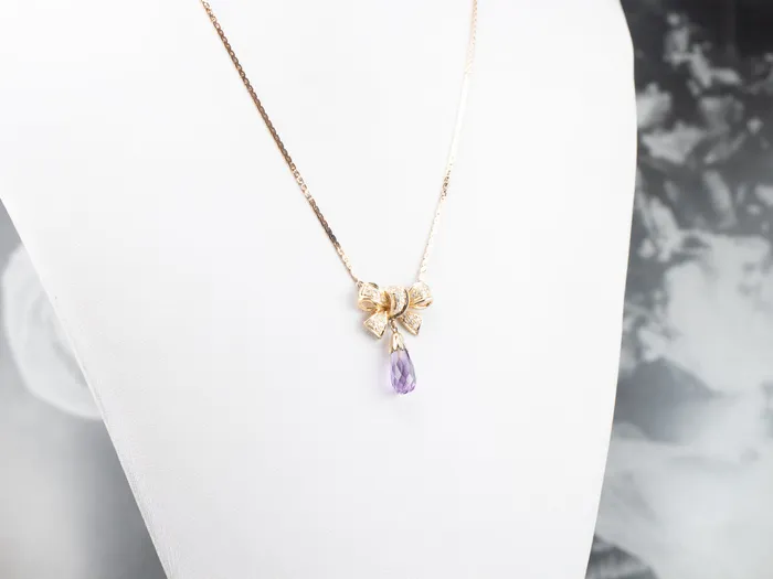 Necklaces Market Square Jewelers Gold Bow Amethyst and Diamond Necklace Necklaces Market Square Jewelers Gold Bow Amethyst and Diamond Necklace