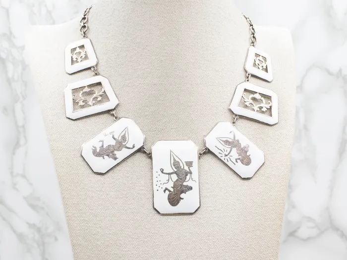 Necklaces Market Square Jewelers Thai Goddess White NielloSilver Panel Necklace Necklaces Market Square Jewelers Thai Goddess White NielloSilver Panel Necklace