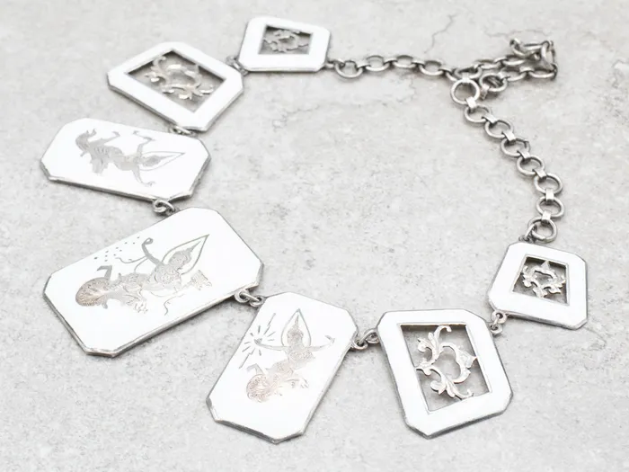 Necklaces Market Square Jewelers Thai Goddess White NielloSilver Panel Necklace