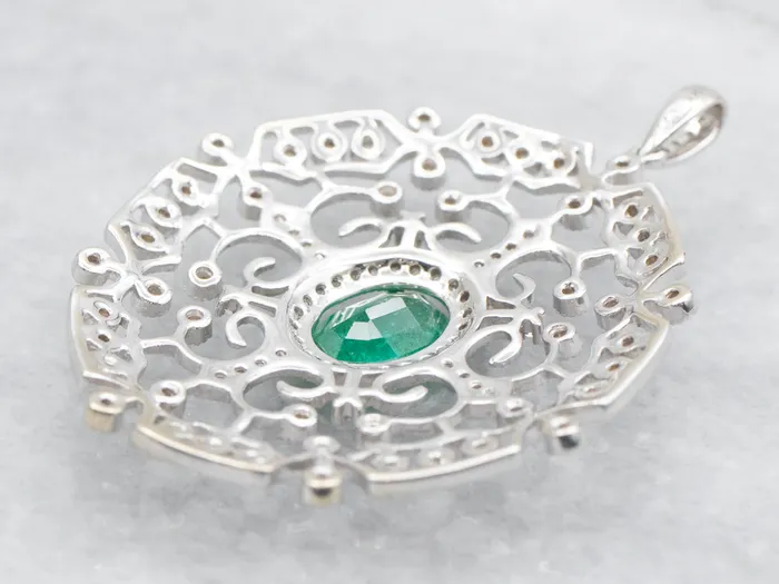 Necklaces Market Square Jewelers White Gold Emerald and Diamond Filigree Pendant Necklaces Market Square Jewelers White Gold Emerald and Diamond Filigree Pendant