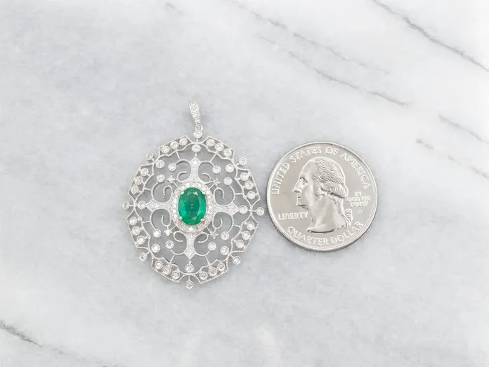 Necklaces Market Square Jewelers White Gold Emerald and Diamond Filigree Pendant Necklaces Market Square Jewelers White Gold Emerald and Diamond Filigree Pendant