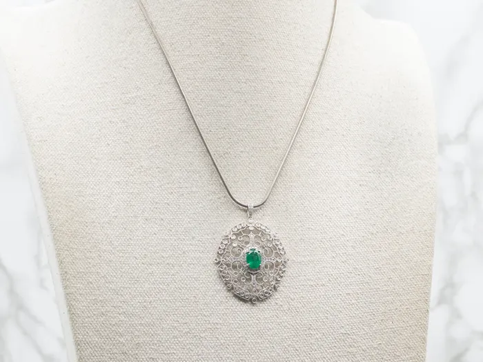 Necklaces Market Square Jewelers White Gold Emerald and Diamond Filigree Pendant Necklaces Market Square Jewelers White Gold Emerald and Diamond Filigree Pendant