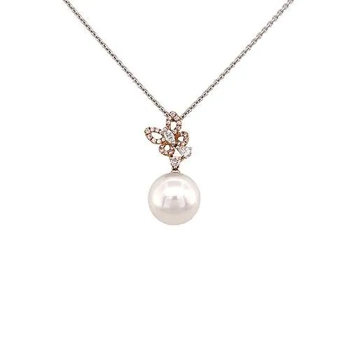 Necklaces White South Sea Pearl Diamond Butterfly Pendant and Chain CH Collection Necklaces White South Sea Pearl Diamond Butterfly Pendant and Chain CH Collection