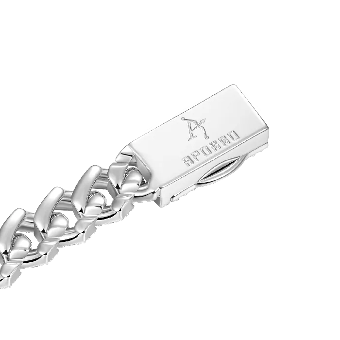 old Rings Round Cut Prong Cuban Link Chain in White Gold 8mm