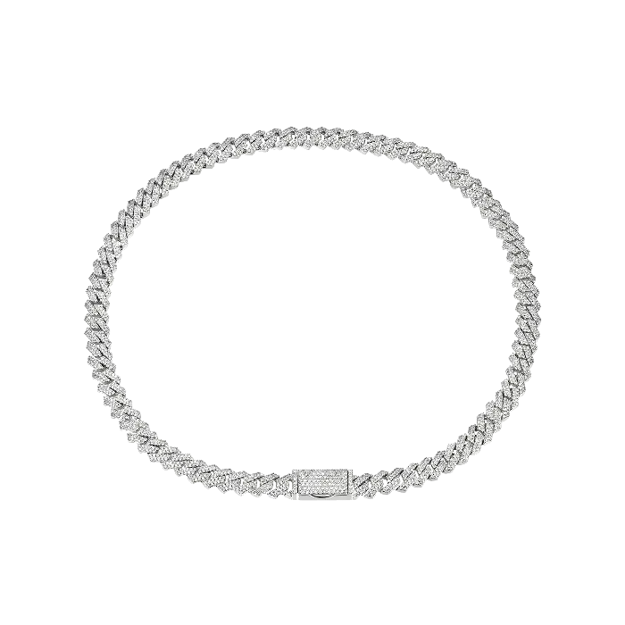 old Rings Round Cut Prong Cuban Link Chain in White Gold 8mm