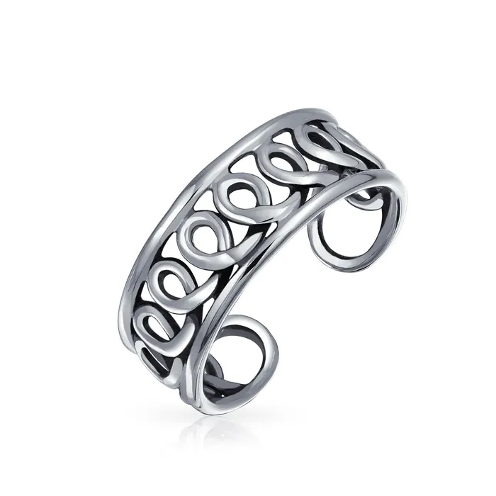 Open Spiral Celtic Scroll Wide Midi Toe Ring in Oxidized Sterling Silver BlingJewelry Wholesale Rings Open Spiral Celtic Scroll Wide Midi Toe Ring in Oxidized Sterling Silver BlingJewelry Wholesale Rings