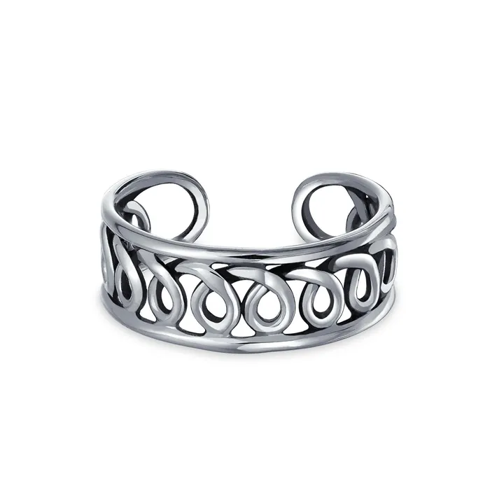 Open Spiral Celtic Scroll Wide Midi Toe Ring in Oxidized Sterling Silver BlingJewelry Wholesale Rings