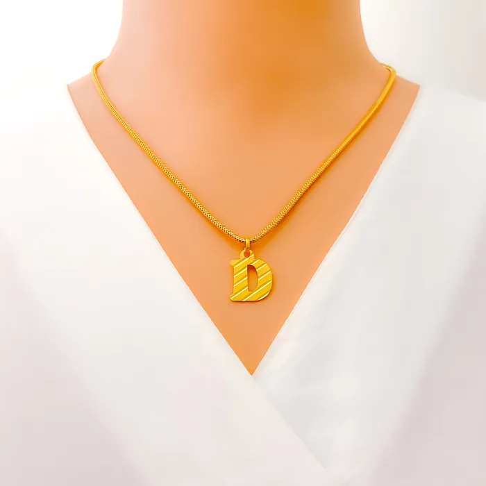 Ornate Bold D 22k Gold Letter Pendant Andaaz Jewelers PreStyled Sets
