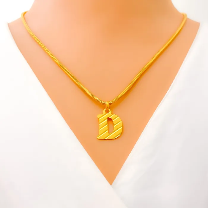 Ornate Bold D 22k Gold Letter Pendant Andaaz Jewelers PreStyled Sets
