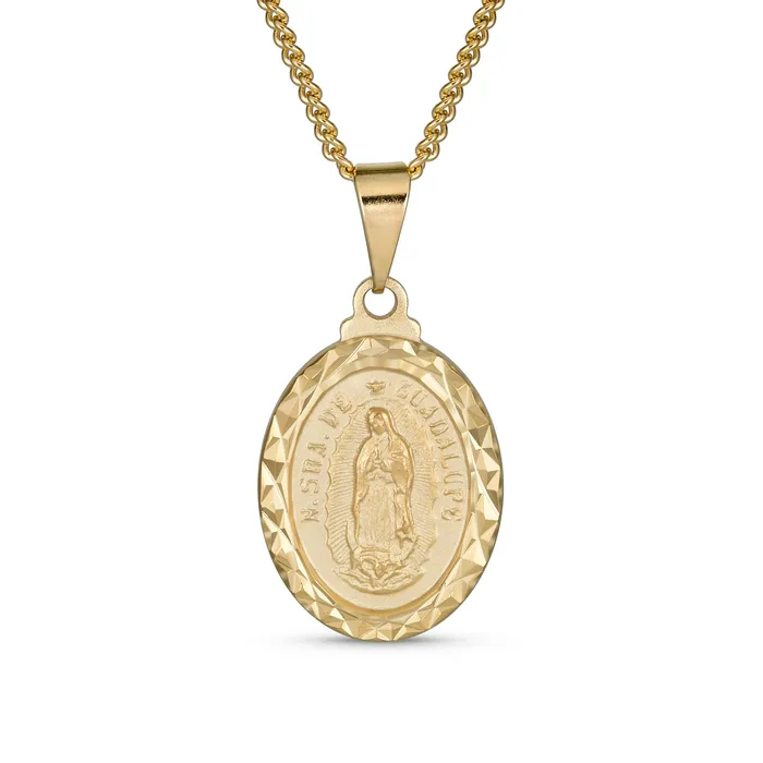 Our Lady Of Guadalupe Virgin Mary Pendant Necklace Gold Plated Brass DiamondCut BlingJewelry Wholesale Necklaces Our Lady Of Guadalupe Virgin Mary Pendant Necklace Gold Plated Brass DiamondCut BlingJewelry Wholesale Necklaces