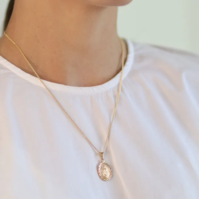 Our Lady Of Guadalupe Virgin Mary Pendant Necklace Gold Plated Brass DiamondCut BlingJewelry Wholesale Necklaces