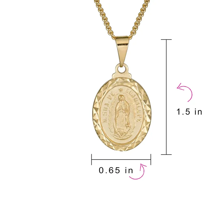 Our Lady Of Guadalupe Virgin Mary Pendant Necklace Gold Plated Brass DiamondCut BlingJewelry Wholesale Necklaces