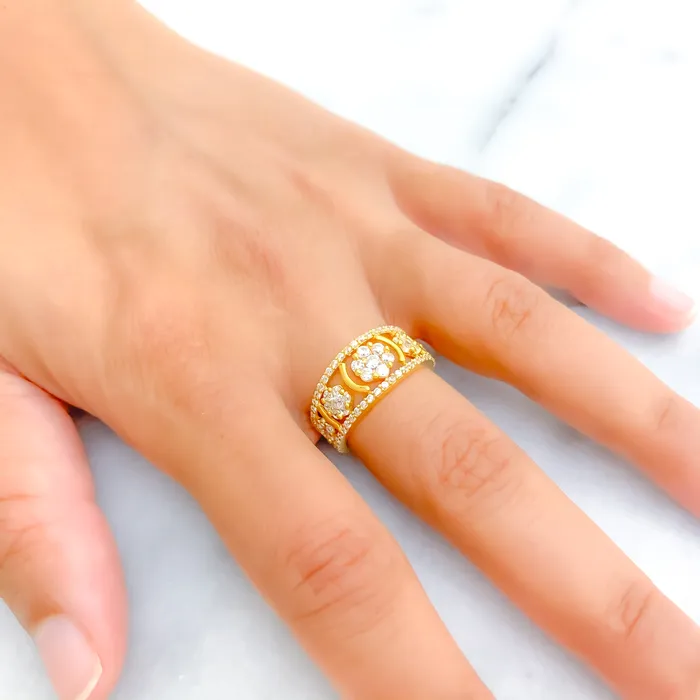 Palatial Shimmering 22k Gold CZ Statement Ring Andaaz Jewelers Rings
