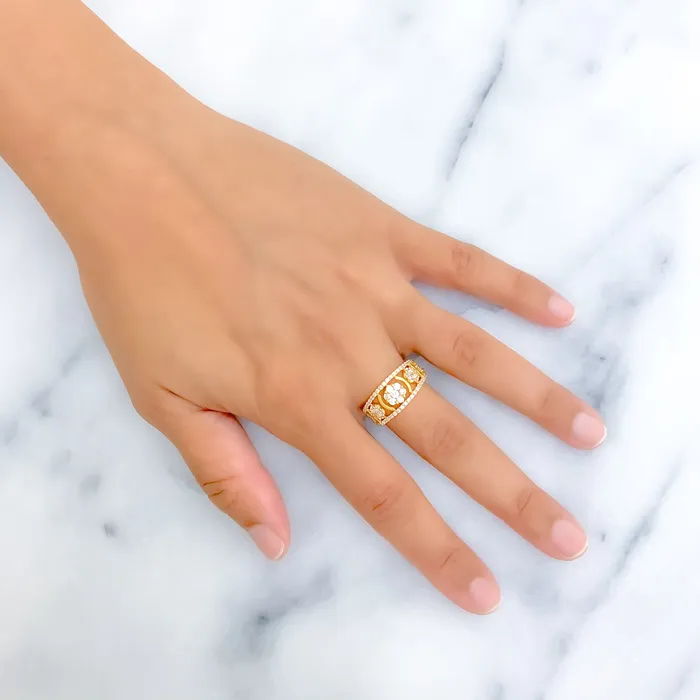 Palatial Shimmering 22k Gold CZ Statement Ring Andaaz Jewelers Rings