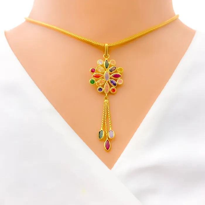 PreStyled Sets Andaaz Jewelers Majestic Marquise Flower 22k Gold Pendant Set