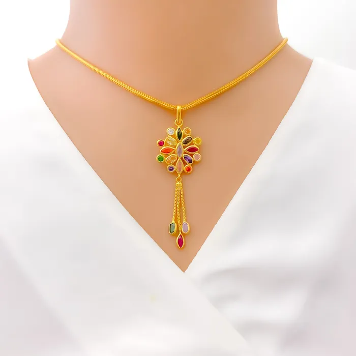 PreStyled Sets Andaaz Jewelers Majestic Marquise Flower 22k Gold Pendant Set