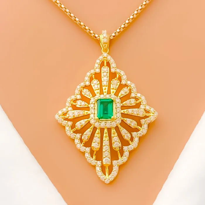 PreStyled Sets Andaaz Jewelers Refined Ornate Flower Diamond 18k Gold Pendant PreStyled Sets Andaaz Jewelers Refined Ornate Flower Diamond 18k Gold Pendant