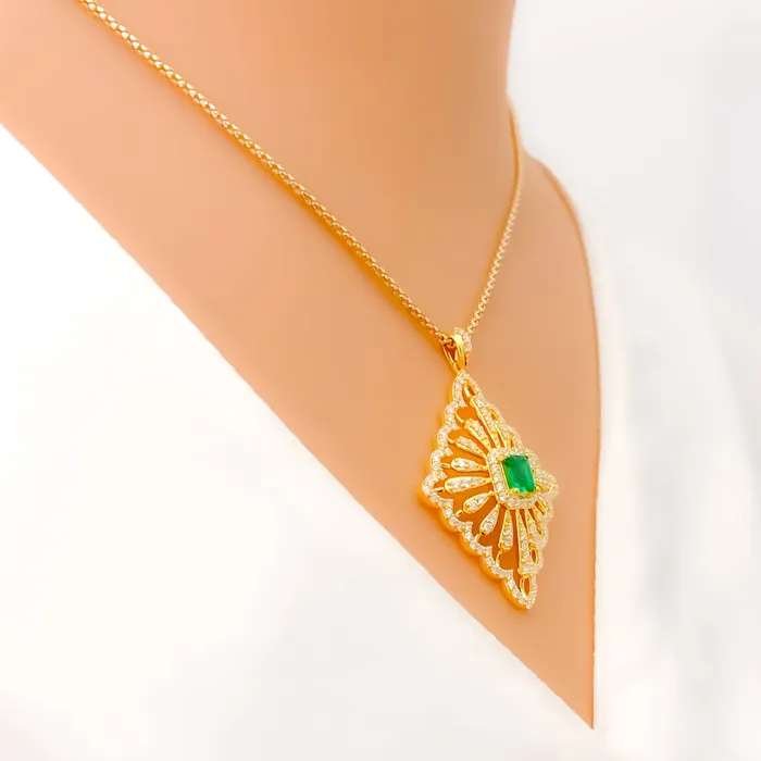 PreStyled Sets Andaaz Jewelers Refined Ornate Flower Diamond 18k Gold Pendant