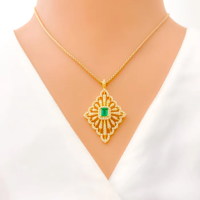 PreStyled Sets Andaaz Jewelers Refined Ornate Flower Diamond 18k Gold Pendant