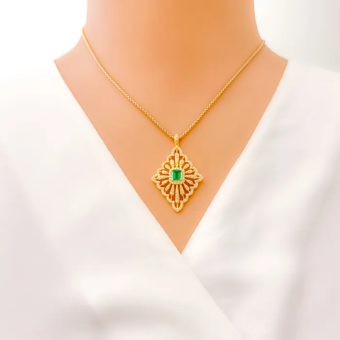 PreStyled Sets Andaaz Jewelers Refined Ornate Flower Diamond 18k Gold Pendant
