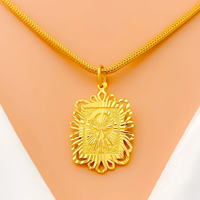PreStyled Sets Refined Charming 22k Gold Khanda Pendant Andaaz Jewelers