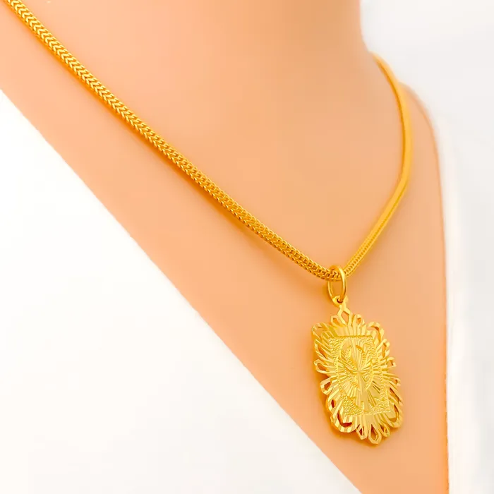 PreStyled Sets Refined Charming 22k Gold Khanda Pendant Andaaz Jewelers