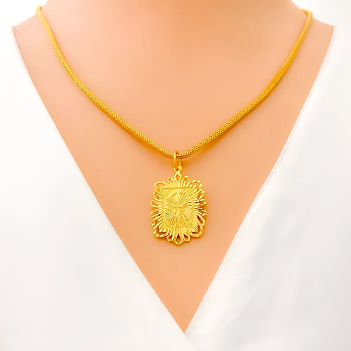 PreStyled Sets Refined Charming 22k Gold Khanda Pendant Andaaz Jewelers