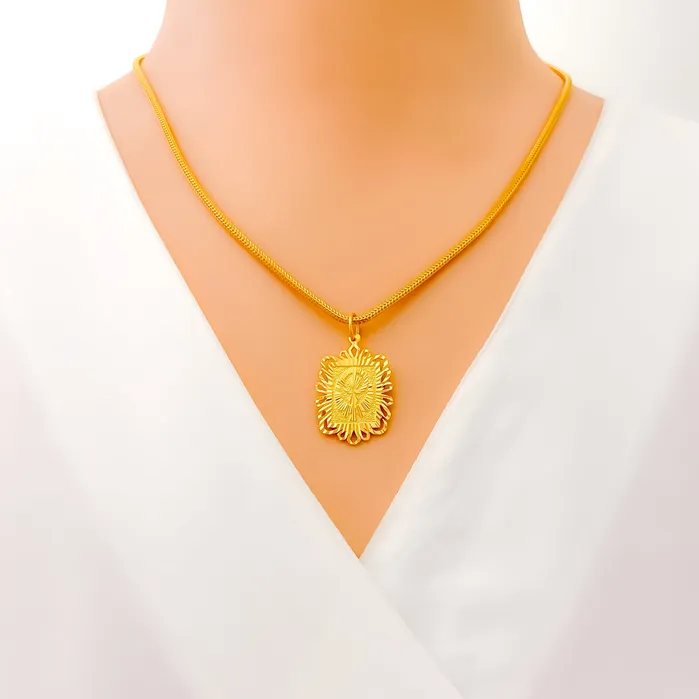 PreStyled Sets Refined Charming 22k Gold Khanda Pendant Andaaz Jewelers