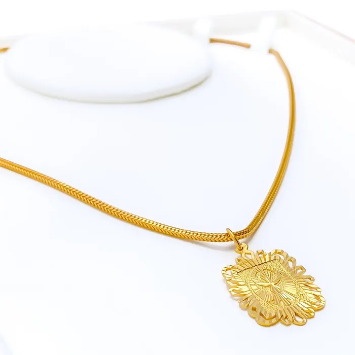 PreStyled Sets Refined Charming 22k Gold Khanda Pendant Andaaz Jewelers