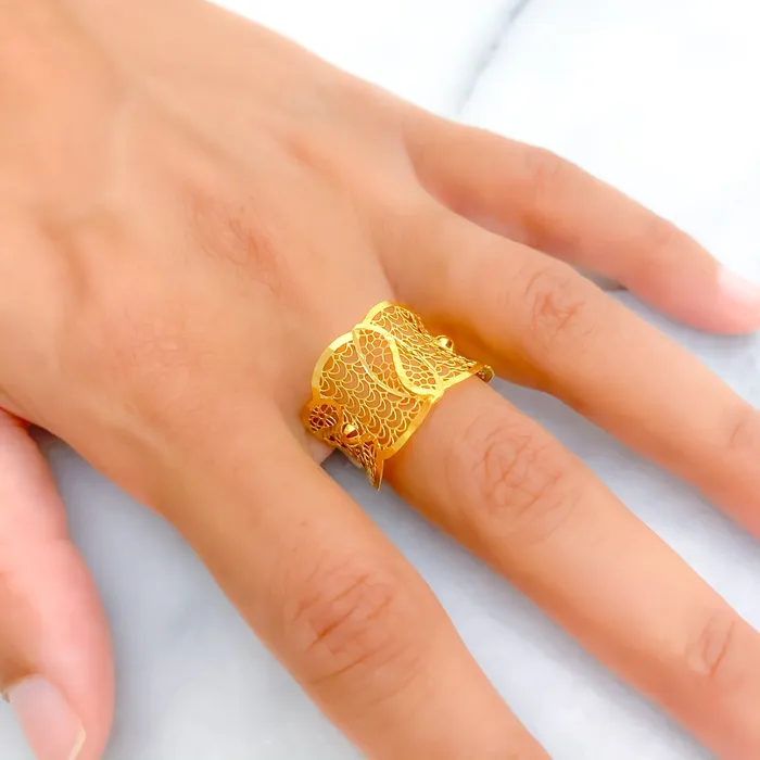 Rings Andaaz Jewelers Textured Blooming 21k Gold Ring