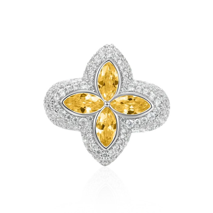 Rings aporro Iced Luminous Clover Ring Yellow Diamond