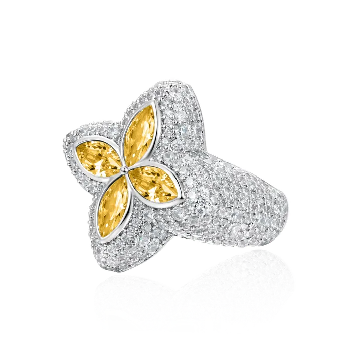 Rings aporro Iced Luminous Clover Ring Yellow Diamond
