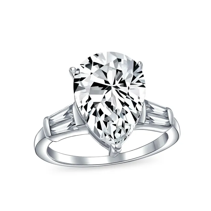 Rings BlingJewelry Wholesale 7CT CZ Pear Shape Canary Yellow Solitaire Engagement Ring Side Stones Rings BlingJewelry Wholesale 7CT CZ Pear Shape Canary Yellow Solitaire Engagement Ring Side Stones