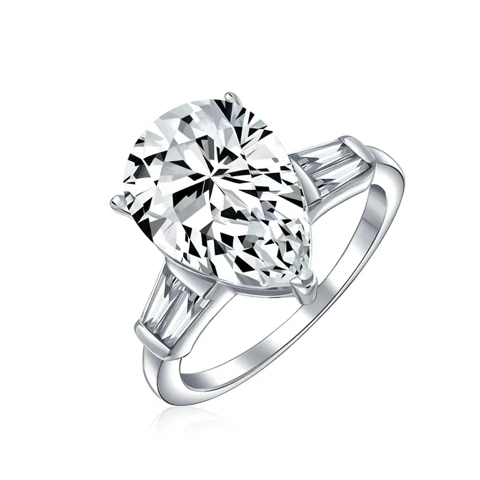 Rings BlingJewelry Wholesale 7CT CZ Pear Shape Canary Yellow Solitaire Engagement Ring Side Stones