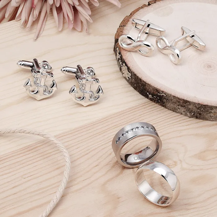 Rings BlingJewelry Wholesale Forever Love Infinity Shirt Cufflink for Men Sterling Silver Wedding Gift