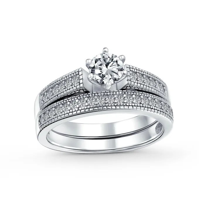 Rings BlingJewelry Wholesale Vintage Style Cocktail Statement Ring 15CT Round Solitaire CZ Pave Band Set Rings BlingJewelry Wholesale Vintage Style Cocktail Statement Ring 15CT Round Solitaire CZ Pave Band Set