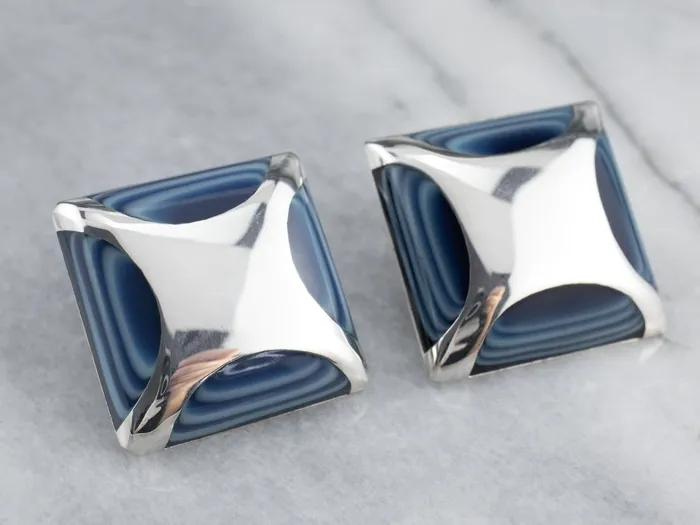 Rings Blue Glass Sterling Silver Cufflinks Market Square Jewelers