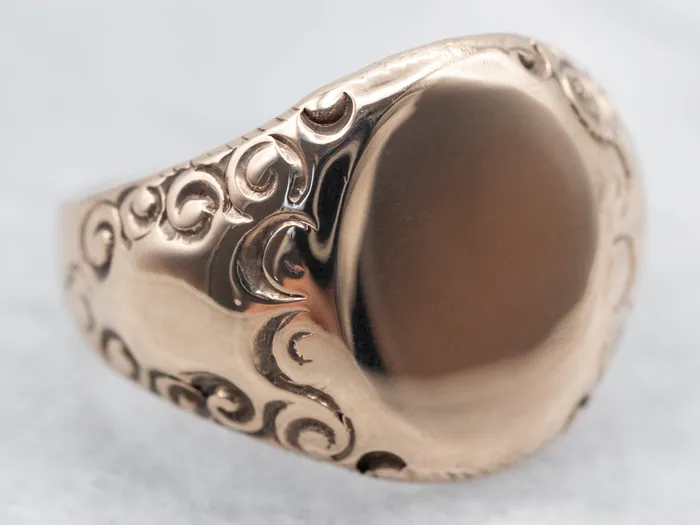 Rings Market Square Jewelers Antique Rose Gold Signet Ring with Scrolling Shoulders Rings Market Square Jewelers Antique Rose Gold Signet Ring with Scrolling Shoulders