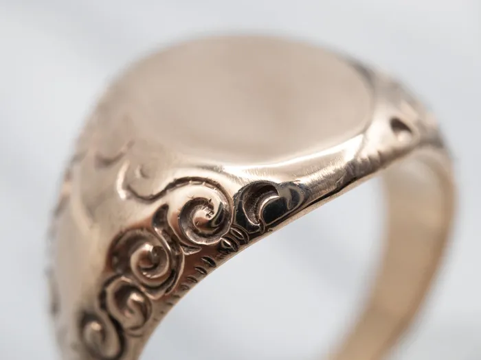 Rings Market Square Jewelers Antique Rose Gold Signet Ring with Scrolling Shoulders Rings Market Square Jewelers Antique Rose Gold Signet Ring with Scrolling Shoulders