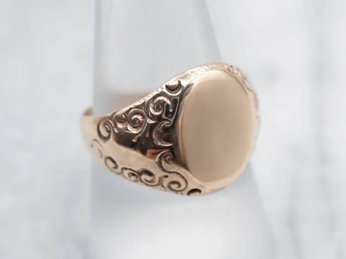 Rings Market Square Jewelers Antique Rose Gold Signet Ring with Scrolling Shoulders Rings Market Square Jewelers Antique Rose Gold Signet Ring with Scrolling Shoulders