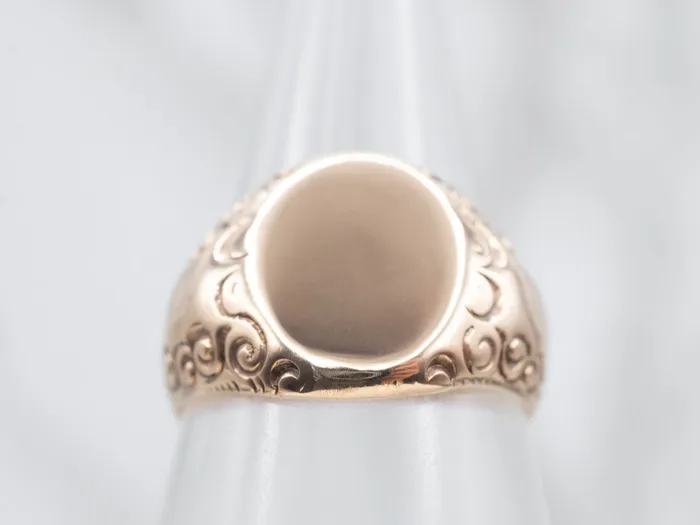 Rings Market Square Jewelers Antique Rose Gold Signet Ring with Scrolling Shoulders Rings Market Square Jewelers Antique Rose Gold Signet Ring with Scrolling Shoulders