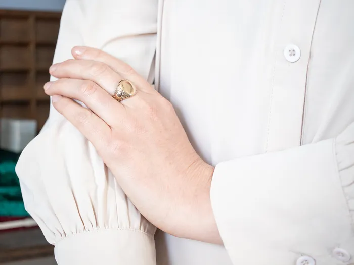 Rings Market Square Jewelers Antique Rose Gold Signet Ring with Scrolling Shoulders Rings Market Square Jewelers Antique Rose Gold Signet Ring with Scrolling Shoulders