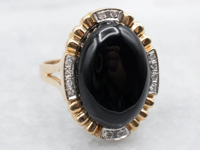 Rings Market Square Jewelers Black Onyx and Diamond Cocktail Ring