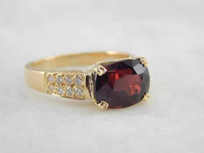 Rings Market Square Jewelers Deep Red Pyrope Garnet Pave Diamonds and Gold Cocktail Ring