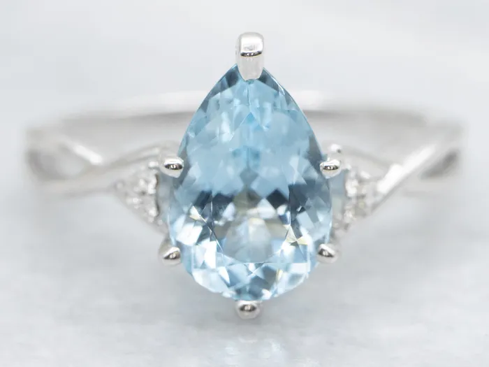Rings Market Square Jewelers Teardrop Aquamarine and Diamond Ring