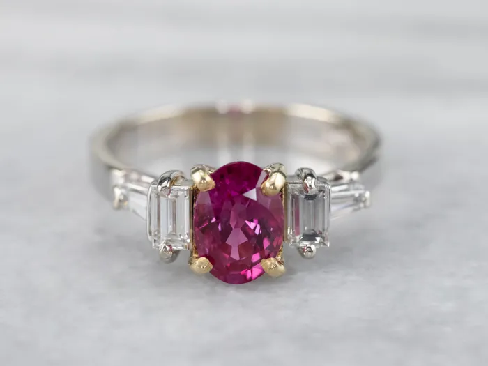 Rings Market Square Jewelers Two Tone 18K Gold Ruby and Diamond Ring